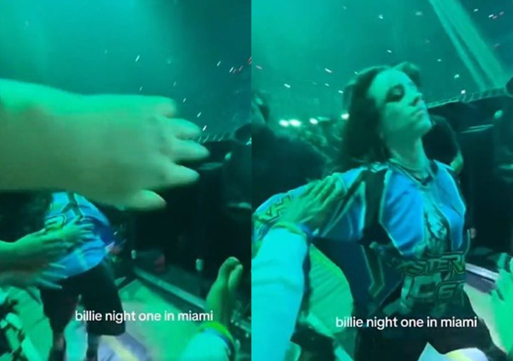 Billie Eilish cai em show após ter braço puxada por fã na grade